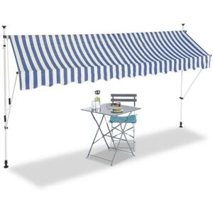 Bc-Elec - Hhyva3512-Bluewhite Auvent Rétractable Manuel Store Banne Marquise Pour Patio & Terrasse 350x120cm Blanc Et Bleu - Publicité