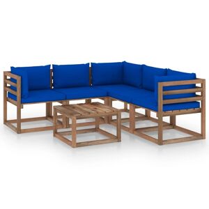 Vidaxl Salon De Jardin 6 Pcs Avec Coussins Bleu Bois De Pin Imprégné - Publicité