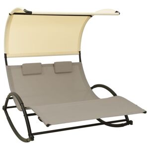 Transat Chaise Longue Bain De Soleil Lit De Jardin Terrasse Meuble D'extérieur Double 139 X 180 X 170 Cm Avec Auvent Textilène Taupe Et Crème Helloshop26 02_0012725 - Publicité