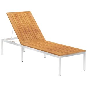 Transat Chaise Longue Bain De Soleil Lit De Jardin Terrasse Meuble D'extérieur Bois D'acacia Solide Et Acier Inoxydable Helloshop26 02_0012706 - Publicité