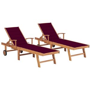 Lot De 2 Transats Chaise Longue Bain De Soleil Lit De Jardin Terrasse Meuble D'extérieur 195 Cm Avec Coussin Rouge Bordeaux Teck Solide Helloshop26 02_0012036 - Publicité