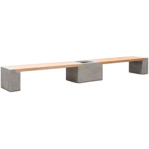 Banc Teck Et Fibres De Ciment L 51 Cm X Long 395 Cm X H 43 Cm Ext. Banc Décoratif Marron Et Gris - Publicité