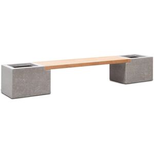 Banc Teck Et Fibres De Ciment L 51 Cm X Long 302 Cm X H 43 Cm Ext. Banc Décoratif Marron Et Gris - Publicité