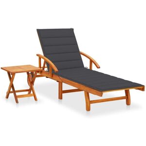 Vidaxl Chaise Longue De Jardin Avec Table Et Coussin Bois D'acacia - Publicité