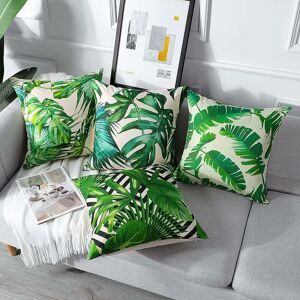 Ext¿¿Rieur Housse De Coussin, Lot De 4 Imperm¿¿Able Plante Tropicale Verte Motif Canap¿¿ Taie D'oreiller Pour Patio Jardin Salon Chambre D¿¿Coration, 45x45cm -Plantes Tropicales 01 - Publicité