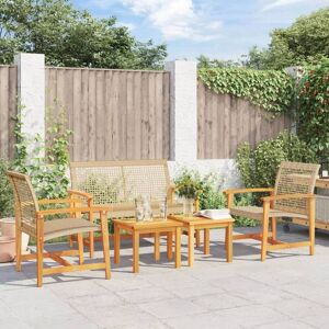 Vidaxl Salon De Jardin 5 Pcs Beige Résine Tressée Et Bois D'acacia - Publicité