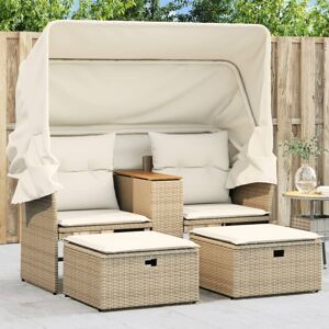 Vidaxl Canapé De Jardin 2 Places Avec Auvent Et Tabourets Beige Rotin - Publicité