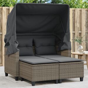 Vidaxl Canapé De Jardin 2 Places Avec Auvent Et Tabourets Gris Rotin - Publicité