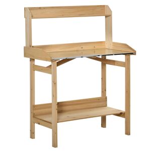 Outsunny Table de rempotage jardinage avec 2 étagères métal galvanisé avec rebord bois sapin pré-huilé dim. 92L x 45l x 120H cm brun clair