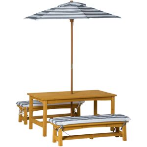 Outsunny Ensemble table et banc d'extérieur en bois avec coussins et parasol meubles de jardin pour enfants de 3 à 8 ans-AOSOM.fr