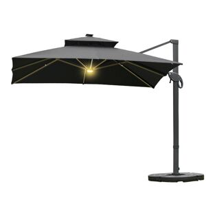 Outsunny Parasol déporté carré double toit inclinable pivotant manivelle en aluminium protection solaire 3 x 3 x 2,66 m gris foncé