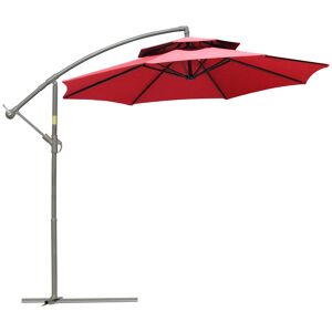 Outsunny Parasol déporté octogonal double toit inclinable manivelle avec pied en croix acier polyester Ø 2,67 x 2,65H m rouge-AOSOM.fr