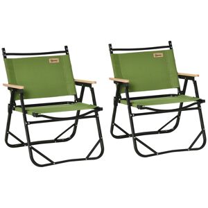 Outsunny Lot de 2 chaises de plage camping pliantes - structure en aluminium avec sac de transport - dim. 55L x 55l x 66H cm vert