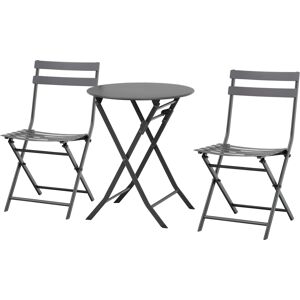 Outsunny Salon de jardin bistro pliable - table ronde Ø 60 cm avec 2 chaises pliantes - acier gris