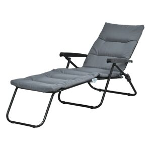 Outsunny Chaise longue pliable dossier inclinable multipositions grand confort avec accoudoirs matelas acier 153 x 58,5 x 89 cm gris