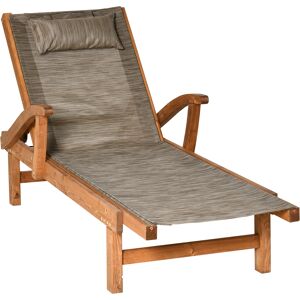 Outsunny Bain de soleil transat en bois avec dossier inclinable 4 positions et appui-tête - pin - dim. 194L x 70l x 32H cm - marron