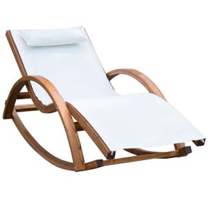 Outsunny Chaise longue fauteuil berçante à bascule transat bain de soleil rocking-chair en bois charge 100kg blanc