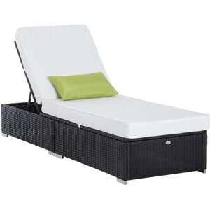 HOMCOM Outsunny Bain de soleil 195L x 68l x 31H cm dossier inclinable multi-positions matelas épaisseur 10 cm crème résine tressée 4 fils noir