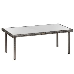 Outsunny Table basse de jardin résine tressée table à manger extérieur plateau verre trempé châssis métal 90 x 50 x 35 cm gris