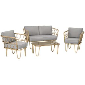 Outsunny Ensemble salon de jardin canapé 2 places + 2 fauteuils + 1 table basse plateau verre trempé 7 coussins beige