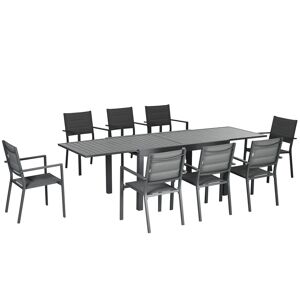 Outsunny Salon de jardin table extensible 135-270 cm en aluminium et textilène 6/10 personnes 8 chaises empilables gris   Aosom France
