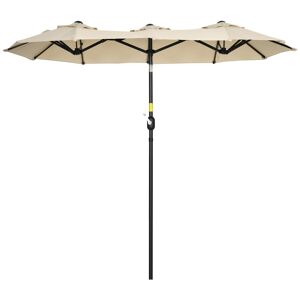 Outsunny Parasol XXL Parasol de jardin double grande taille ouverture fermeture manivelle acier polyester 285 x 147 x 227 cm beige   Aosom France