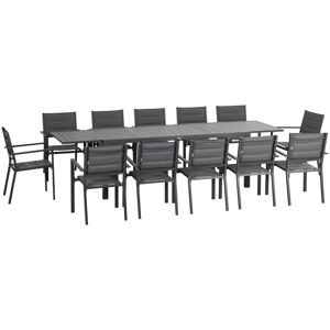 Outsunny Salon de jardin en aluminium et textilène table extensible 8/12 personnes 12 chaises empilables gris   Aosom France