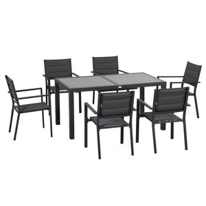 Outsunny Salon de jardin en aluminium et textilène table extensible 6 chaises empilables 6 personnes gris   Aosom France