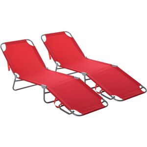 Outsunny Bain de Soleil transat Pliable Dossier réglable Multipositions métal et Polyester Rouge