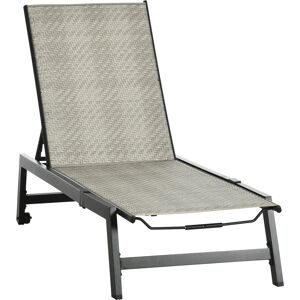 Outsunny Chaise longue bain de soleil en résine tressée imitation rotin avec roues dossier inclinable aluminium noir, gris   Aosom France