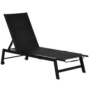 Outsunny Chaise longue bain de soleil en résine tressée imitation rotin avec roues dossier inclinable aluminium noir   Aosom France