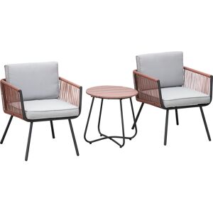 Outsunny Ensemble de jardin salon de jardin 2 places en résine tressée 3 pièces cadre en acier 2 fauteuils + table basse coussins inclus teck gris orange