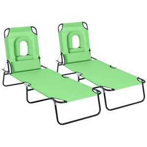 Outsunny Lot de 2 Bains de Soleil Pliable transat inclinable 4 Positions Chaise Longue de Lecture 3 Coussins fournis Vert