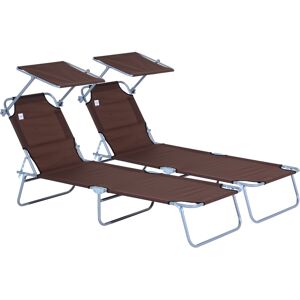 Outsunny Lot de 2 Transats Bain de Soleil Pliable Chaise Longue Pliante Grand Confort Dossier Inclinable Pare-Soleil réglable