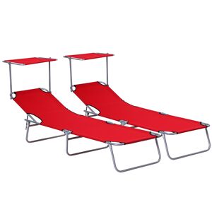 Outsunny Lot de 2 Transats Bain de Soleil Pliable Chaise Longue Pliante Grand Confort Dossier Inclinable Pare-Soleil réglable