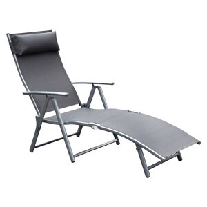 Outsunny Transat Chaise Longue Bain de Soleil Pliable Dossier inclinable Multi-Positions têtière fournie 137L x 64l x 101H cm Gris