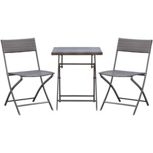 Outsunny Ensemble meubles de jardin design table carré et chaises pliables résine tressée 4 fils métal noir