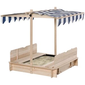 Outsunny Bac à sable carré en bois pour enfants dim. 106L x 106l cm avec bancs et couvercle - auvent réglable-AOSOM.fr
