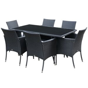 Outsunny Ensemble salon de jardin 6 personnes 7 pièces résine tressée Dim. fauteuils 61L x 60l x 85,5H cm Dim. table150L x 80I x 74H cm noir