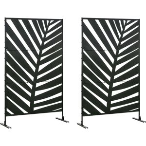 Outsunny Lot de 2 paravents séparateur de jardin balcon décoratif extérieur à motif végétal en acier 122 x 45 x 198 cm noir