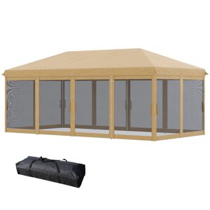 Outsunny Tonnelle Barnum Pliant Pop-up 6 x 3 m moustiquaires amovibles + Sac de Transport Beige Noir