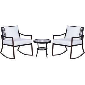 Outsunny Lot de 2 Rocking Chair Fauteuil à Bascule en Rotin Table Basse Ronde 4 Coussins Déhoussable Résine Tressé Brun aosom france