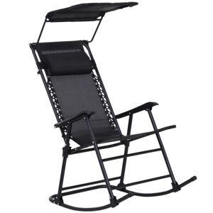 Outsunny Fauteuil à bascule rocking chair pliable de jardin dim. 105L x 64l x 125H cm tétière + pare-soleil inclus acier époxy textilène noir