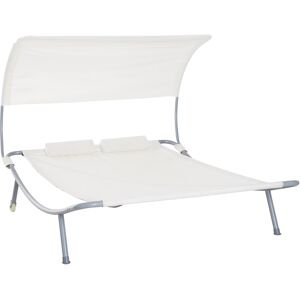 Outsunny Bain de Soleil Lit de Jardin 2 Places Design Contemporain 2 Roulettes 2 Oreillers Acier 2 x 1,7 x 1,3 m Crème