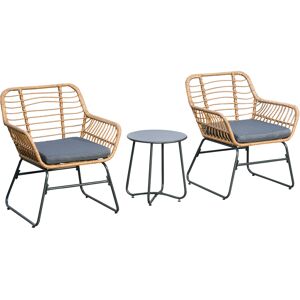 Outsunny Ensemble meuble de jardin 3 pièces résine tressée imitation rotin 1 table basse 2 fauteuils 2 coussins