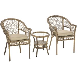 Outsunny Ensemble salon de jardin 2 chaises et table basse aspect résine tressée coussins d'assise lavables métal 42 x 42 x 48 cm beige