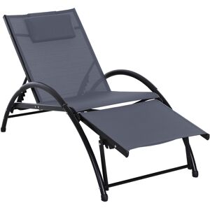 Outsunny Chaise bain de soleil inclinable 6 positions repose-pieds ajustable accoudoirs tétière revêtement textilène alu 66 x 152 x 81 cm gris