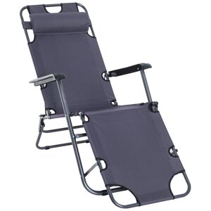 Outsunny Chaise longue pliable bain de soleil transat de relaxation dossier inclinable avec repose-pied polyester oxford gris