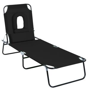 Outsunny Chaise Longue Pliable Bain de Soleil Transat avec Trou de Lecture Dossier 4 Positions de Réglage Oreillers Amovibles Charge Max.120 Kg 