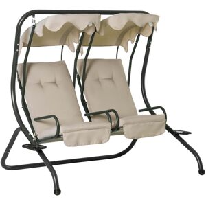 Outsunny Balancelle de Jardin 2 Places style contemporain avec 2 Tablettes Supports Charge Max. 220 Kg Acier 1,7 x 1,36 x 1,7 m Beige   Aosom France